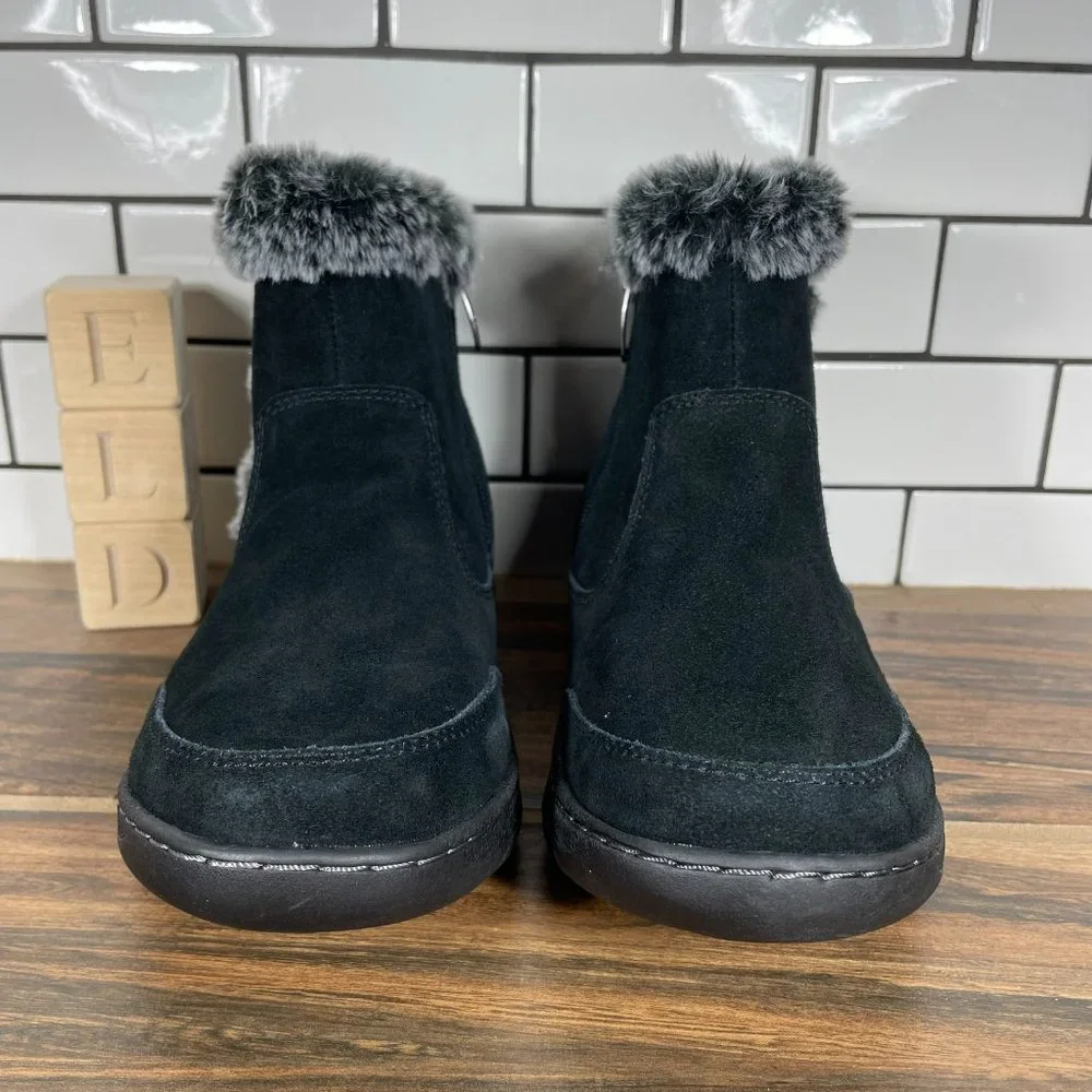 Khombu Iris Women's Size 7 Shoes Black Suede Faux Fur Winter Side Zip Snow Boots